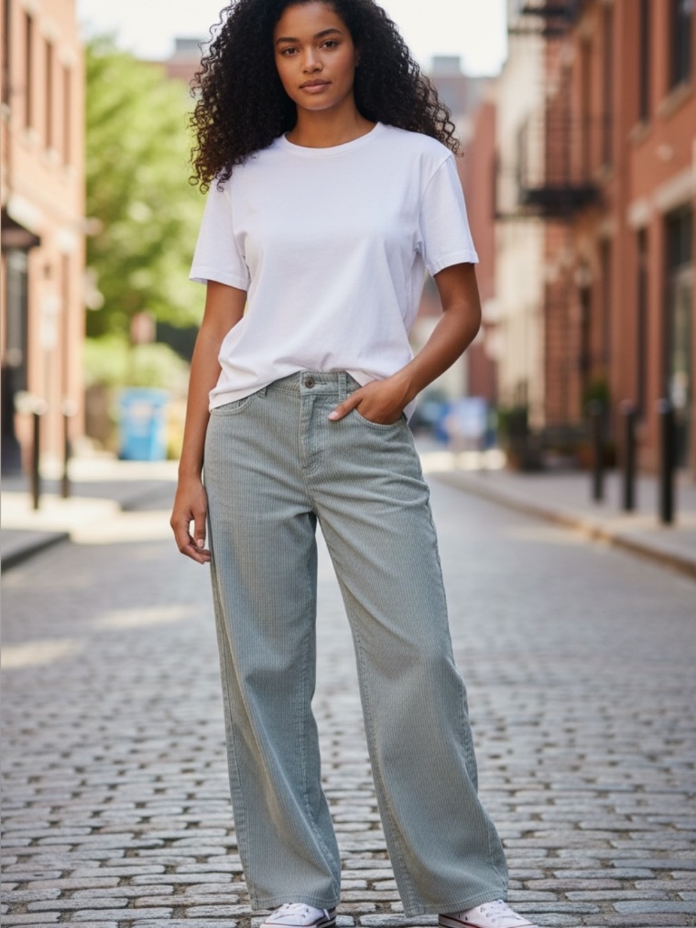 Wide leg light blue designer jeans